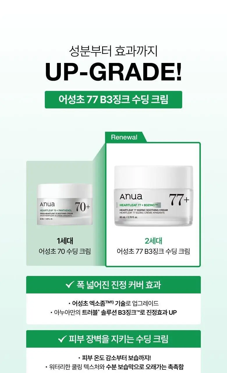 [NEW/리뉴얼] 아누아 어성초 77 B3 징크 수딩 크림 80ml 상세페이지 1